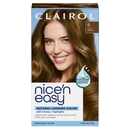 Clairol Nice'n Easy 6 Light Brown hair dye kit contents