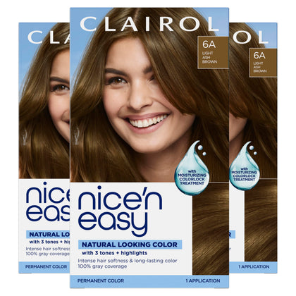 Clairol Nice'n Easy 6A Light Ash Brown hair dye pack front view
