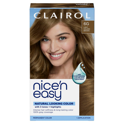 Clairol Nice'n Easy 6G Light Golden Brown hair dye kit front view