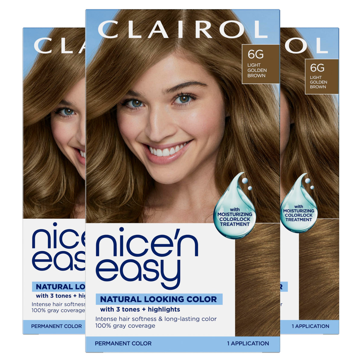Clairol Nice'n Easy 6G Light Golden Brown hair dye kit front view