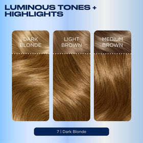 Clairol Nice'n Easy 7 Dark Blonde hair dye on hair strands