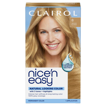 Clairol Nice'n Easy 8 Medium Blonde hair dye front view