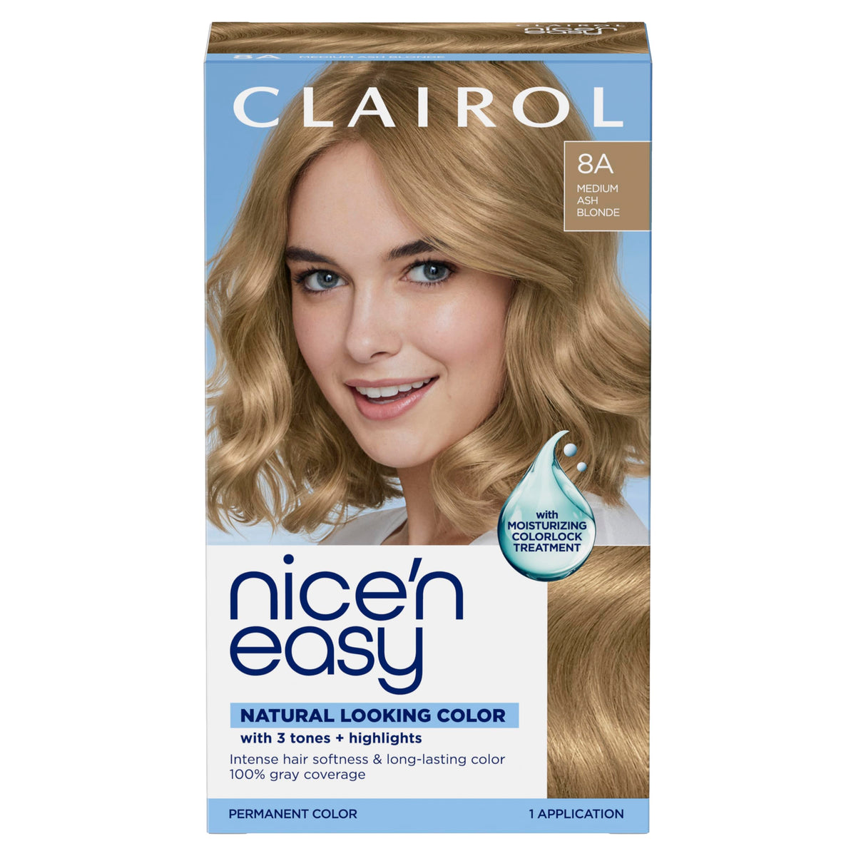 Clairol Nice'n Easy 8A Medium Ash Blonde hair dye front view