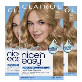 Clairol Nice'n Easy 8A Medium Ash Blonde hair dye pack front view