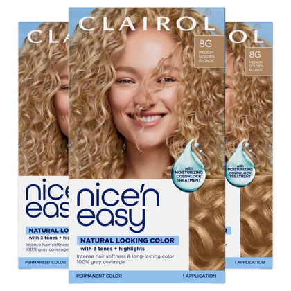Clairol Nice'n Easy 8G Medium Golden Blonde hair dye box front view