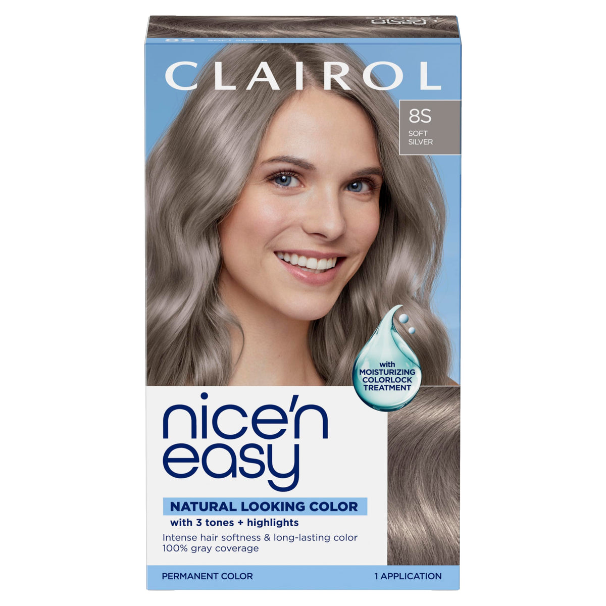 Clairol Nice'n Easy 8S Soft Silver hair dye kit front view
