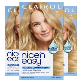 Clairol Nice'n Easy 9 Light Blonde hair dye pack front view
