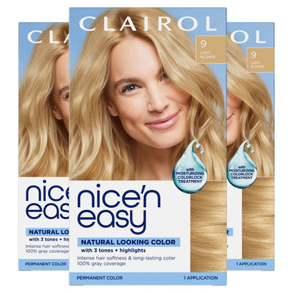 Clairol Nice'n Easy 9 Light Blonde hair dye pack front view