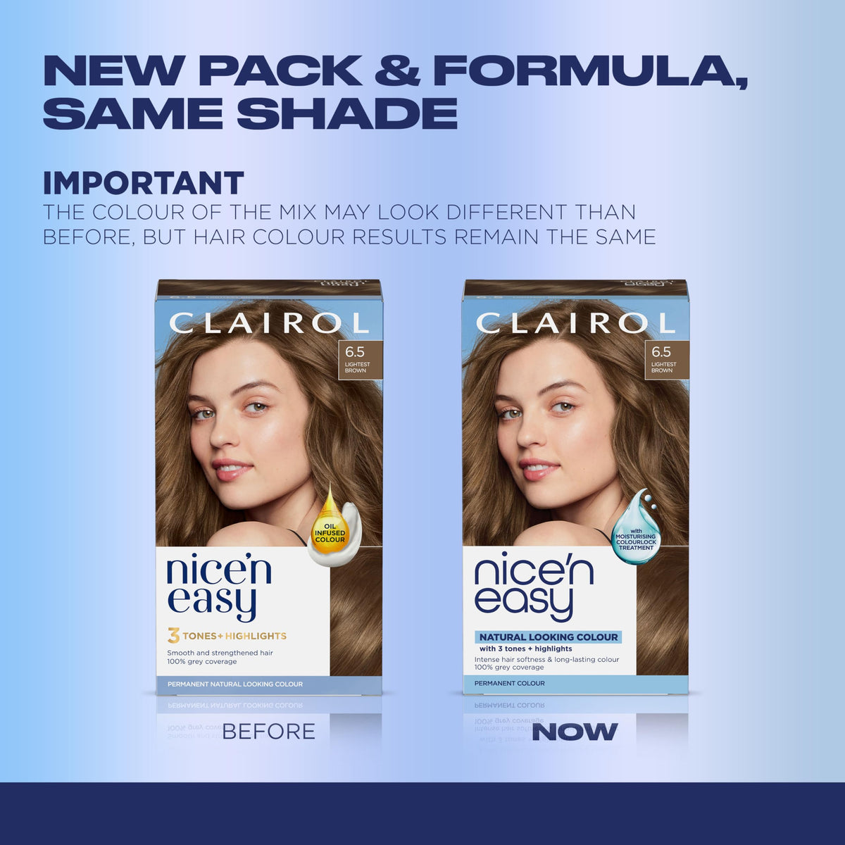 Clairol Nice'n Easy hair dye kit contents including gloves and instructions