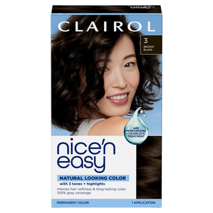 Clairol Nice'n Easy Permanent Hair Dye 3 Brown Black front view