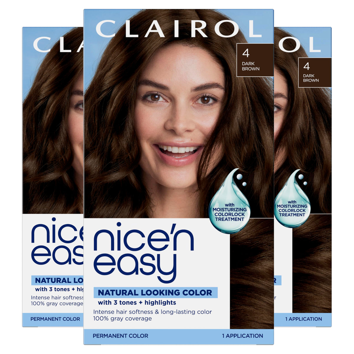 Clairol Nice'n Easy Permanent Hair Dye 4 Dark Brown pack front view