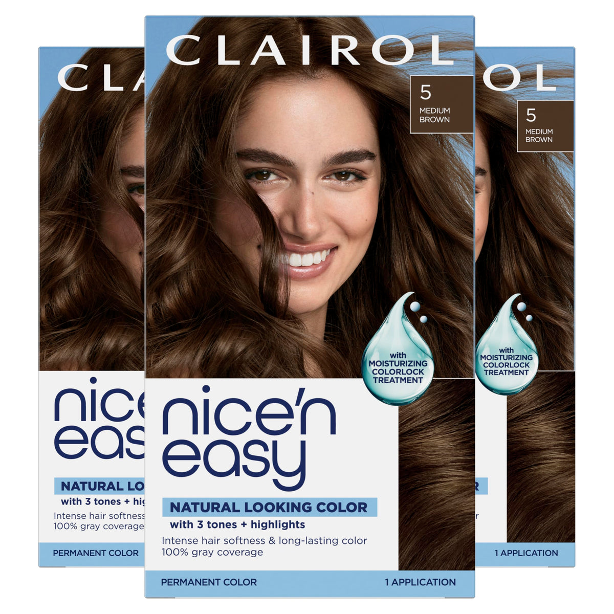 Clairol Nice'n Easy Permanent Hair Dye 5 Medium Brown front packaging view