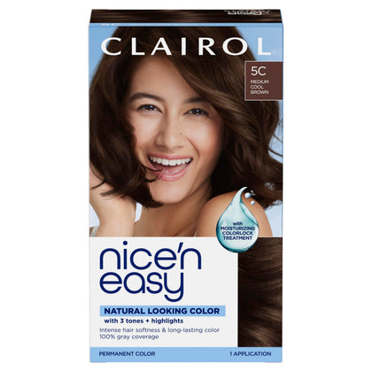 Clairol Nice'n Easy Permanent Hair Dye 5C Medium Cool Brown packaging front view