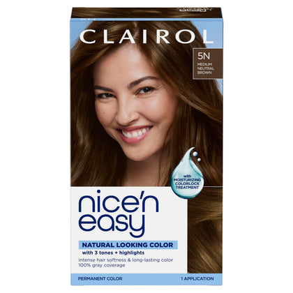 Clairol Nice'n Easy Permanent Hair Dye 5N Medium Neutral Brown packaging front view
