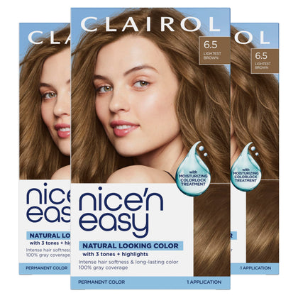 Clairol Nice'n Easy Permanent Hair Dye 6.5 Lightest Brown packaging front view