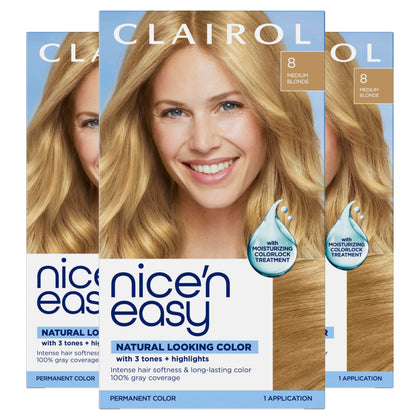 Clairol Nice'n Easy Permanent Hair Dye 8 Medium Blonde pack front view