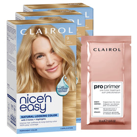 Clairol Nice'n Easy Permanent Hair Dye 9 Light Blonde 3Pk front view