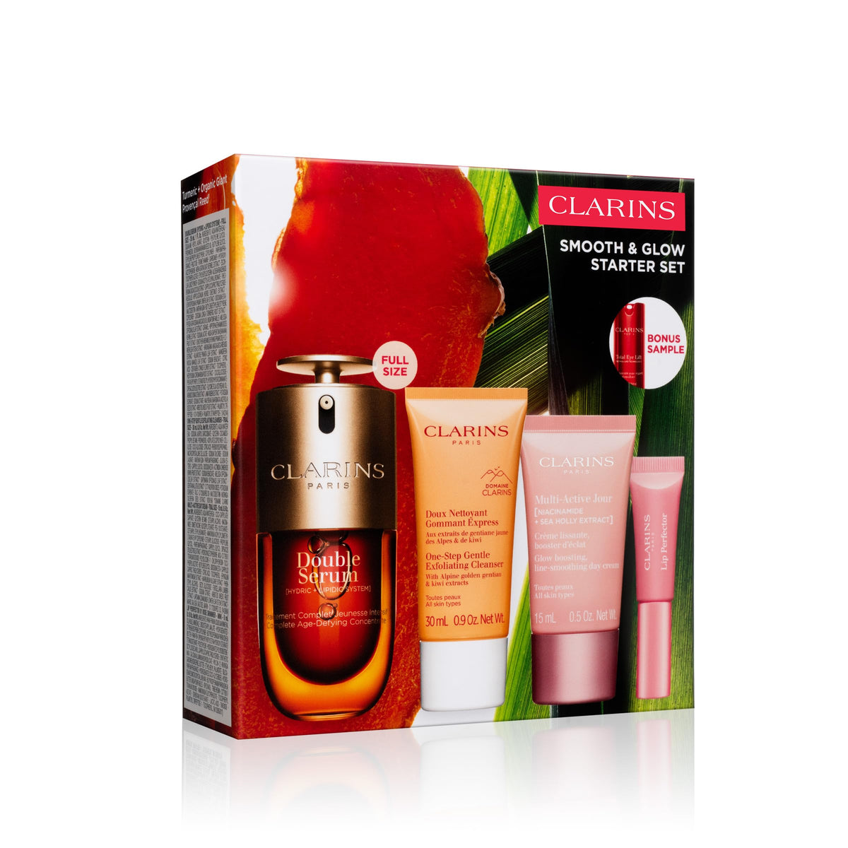 CLARINS Smooth and Glow Starter Set contents displayed