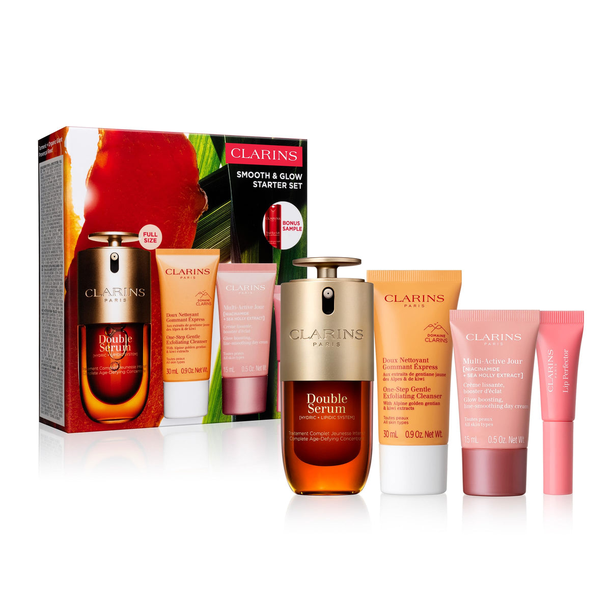 CLARINS Smooth and Glow Starter Set front view with packaging