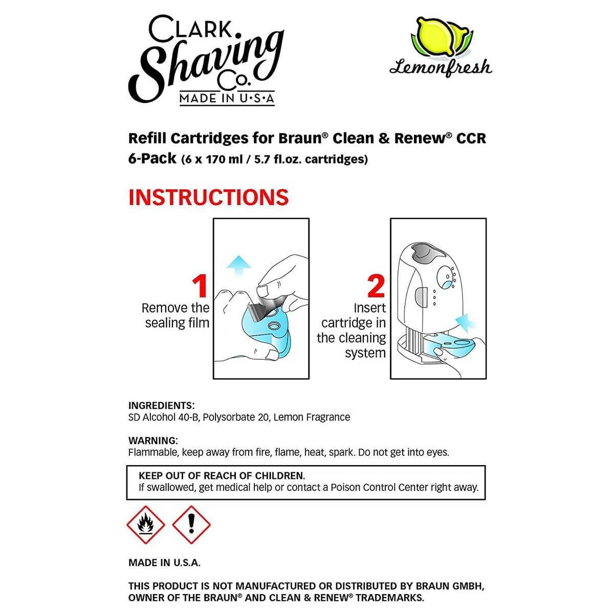 Clark Shaving Co. refill cartridges for Braun Clean & Renew, packaging view