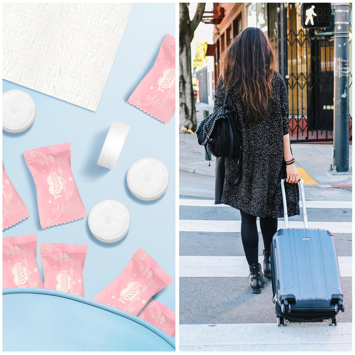 Classycoo Compressed Towel 100 PCS in a backpack