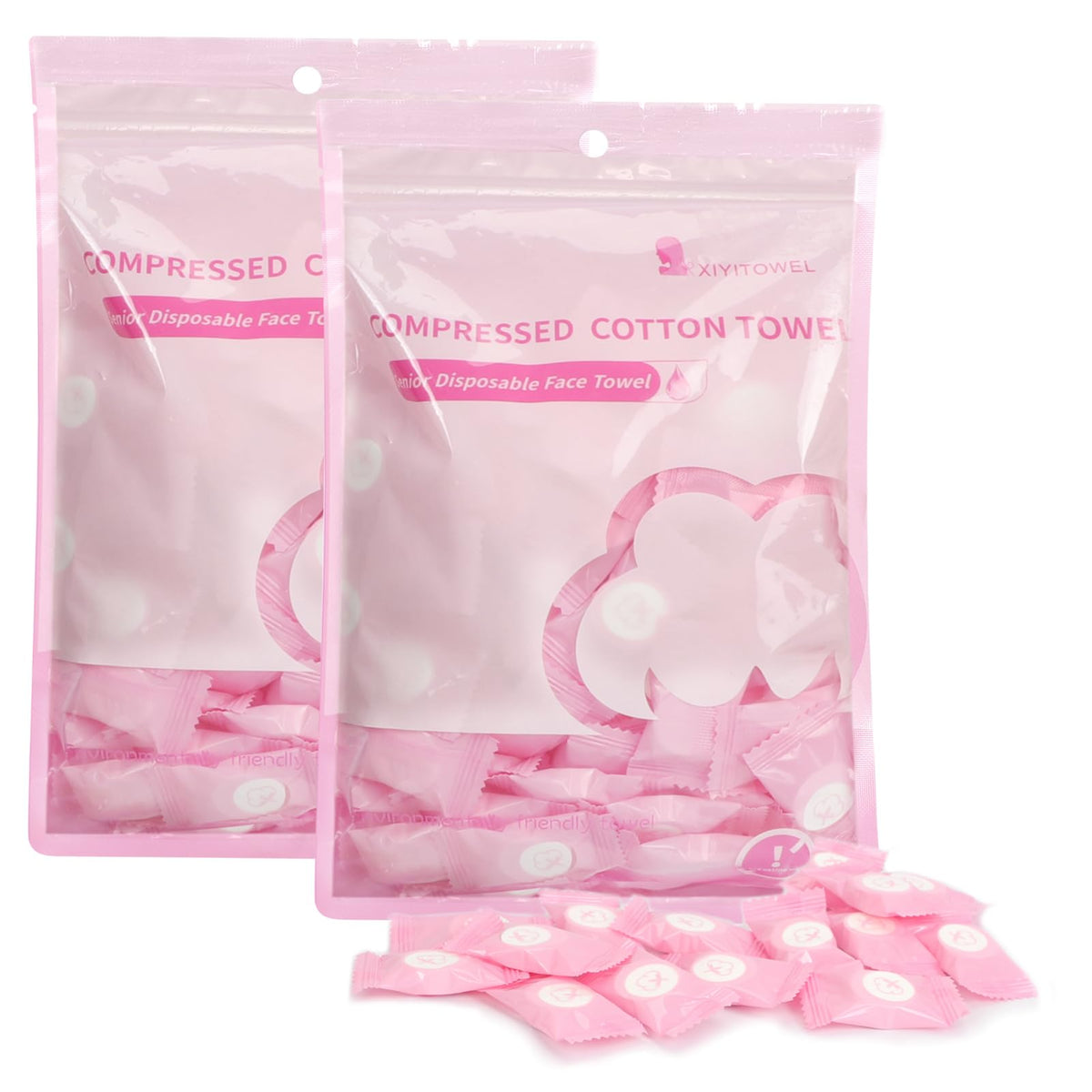 Classycoo compressed towel mini tablets in pink packaging