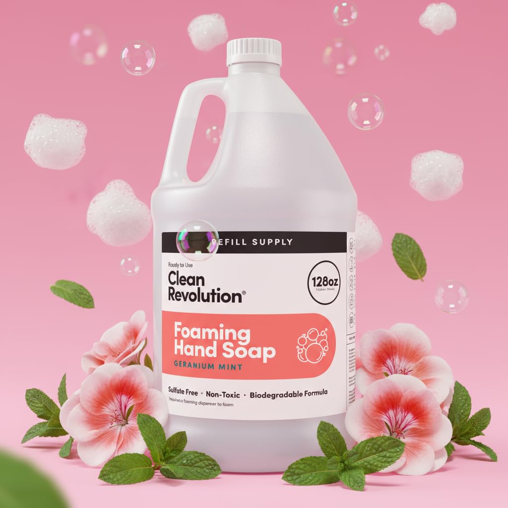 Clean Revolution Foaming Hand Soap Refill 128 Fl Oz Geranium Mint side view