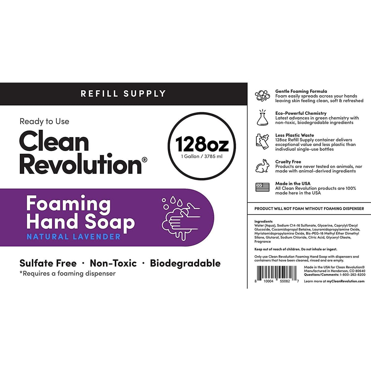 Clean Revolution Foaming Hand Soap Refill 128oz back view