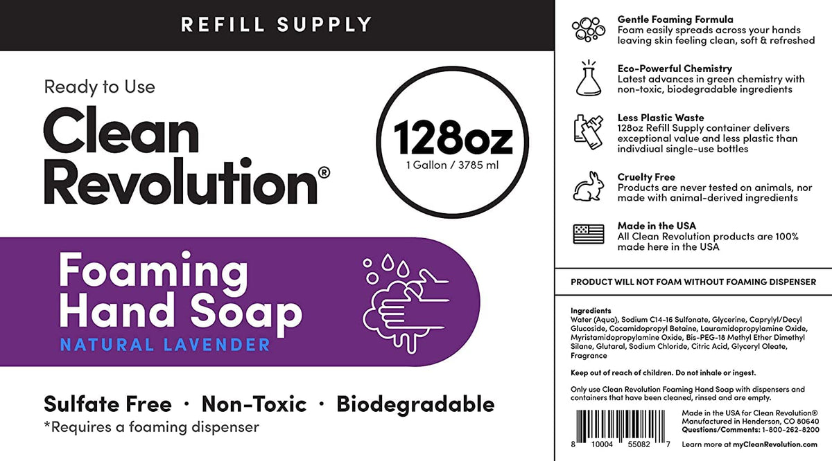 Clean Revolution Foaming Hand Soap Refill 128oz Natural Lavender packaging details