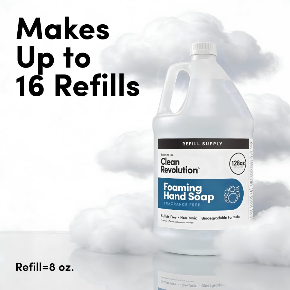 Clean Revolution Foaming Hand Soap Refill being dispensed into a foaming dispenser