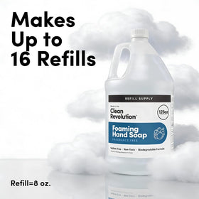 Clean Revolution Foaming Hand Soap Refill being dispensed into a foaming dispenser