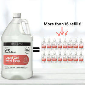 Clean Revolution Liquid Gel Hand Soap Refill 128 Fl Oz Geranium Mint label close-up