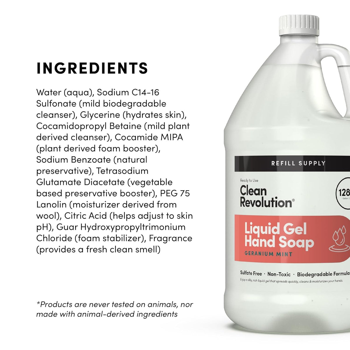 Clean Revolution Liquid Gel Hand Soap Refill 128 Fl Oz Geranium Mint packaging details