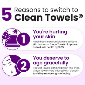 CLEAN SKIN CLUB Healthy Aging Clean Towels XL towel being used on face