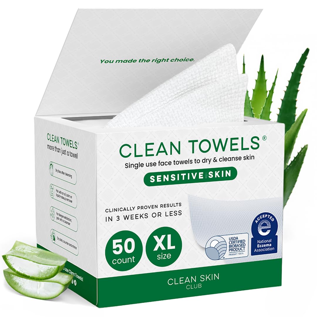 CLEAN SKIN CLUB Sensitive Skin Clean Towels XL front view with packaging
