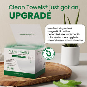 CLEAN SKIN CLUB Sensitive Skin Clean Towels XL on a travel bag