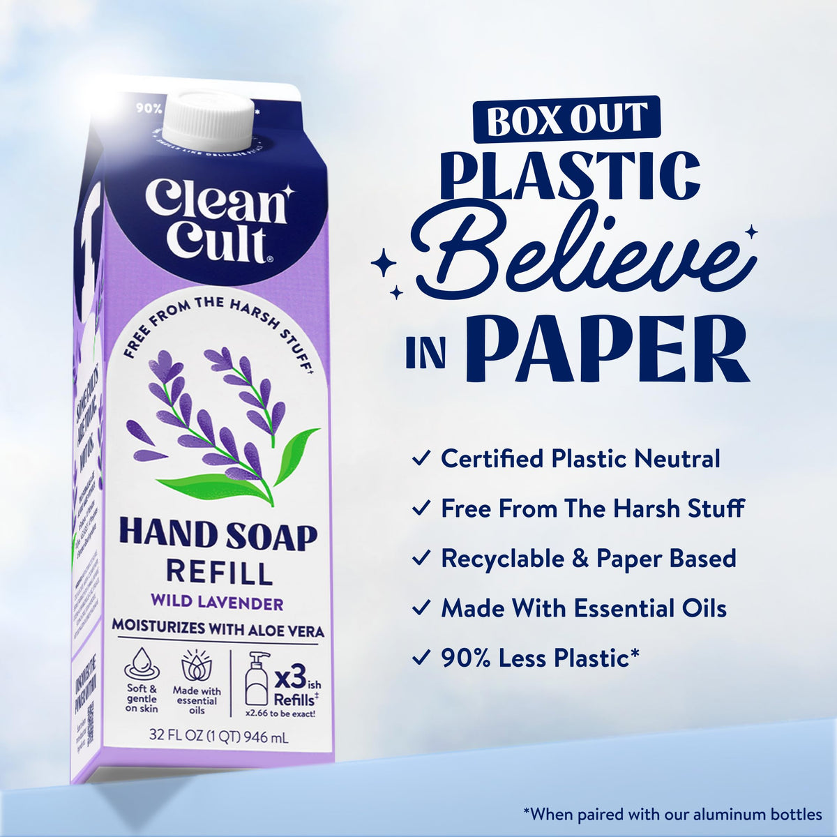Cleancult Liquid Hand Soap refill bottles with lavender flowers