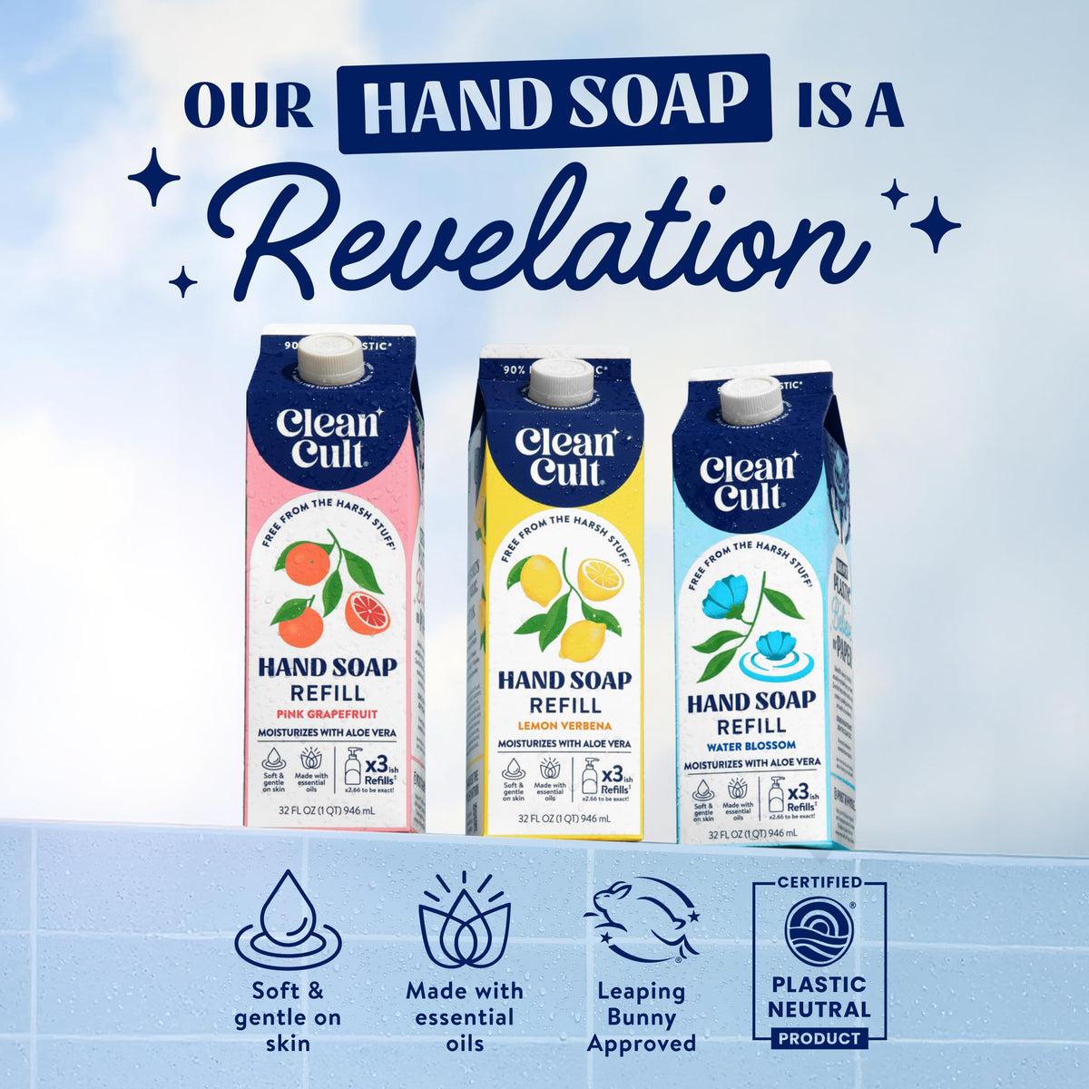 Cleancult Liquid Hand Soap Refills Lemon Verbena 3 pack display