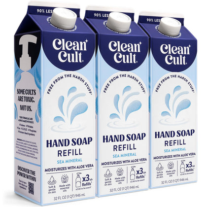 Cleancult Liquid Hand Soap Refills Sea Minerals 3 pack front view