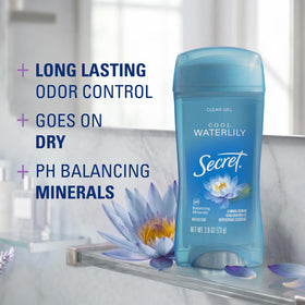 Clear gel formula of Secret Antiperspirant Deodorant in packaging