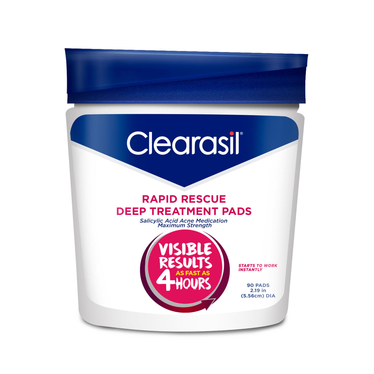 Clearasil Rapid Rescue Acne Face Pads 90 count packaging front view