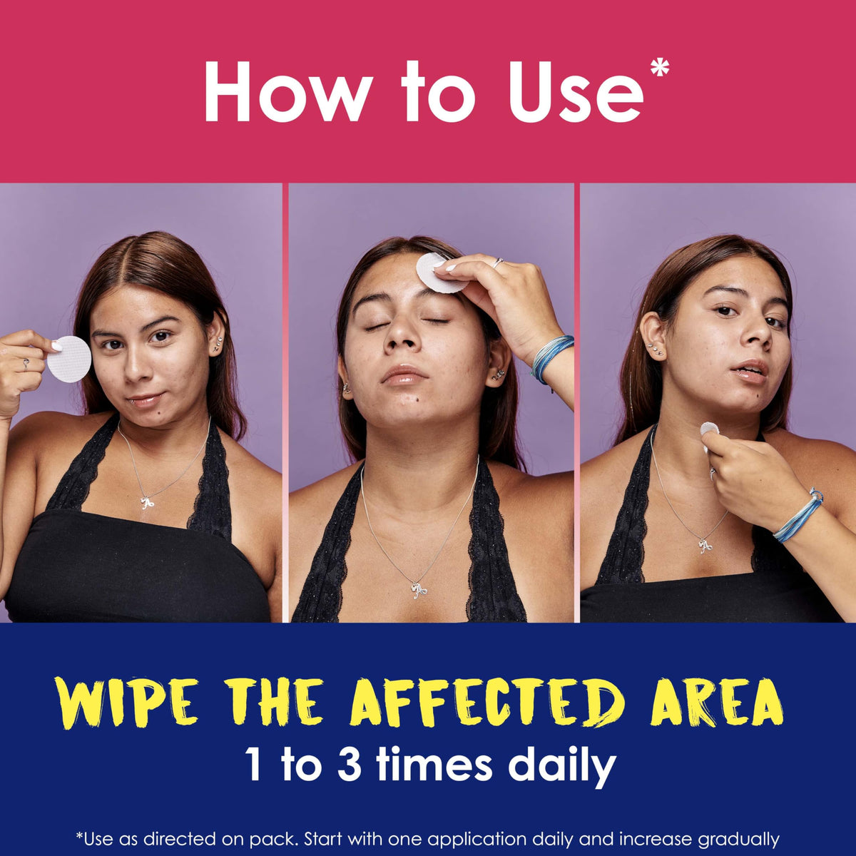 Clearasil Rapid Rescue Acne Face Pads in use on a hand