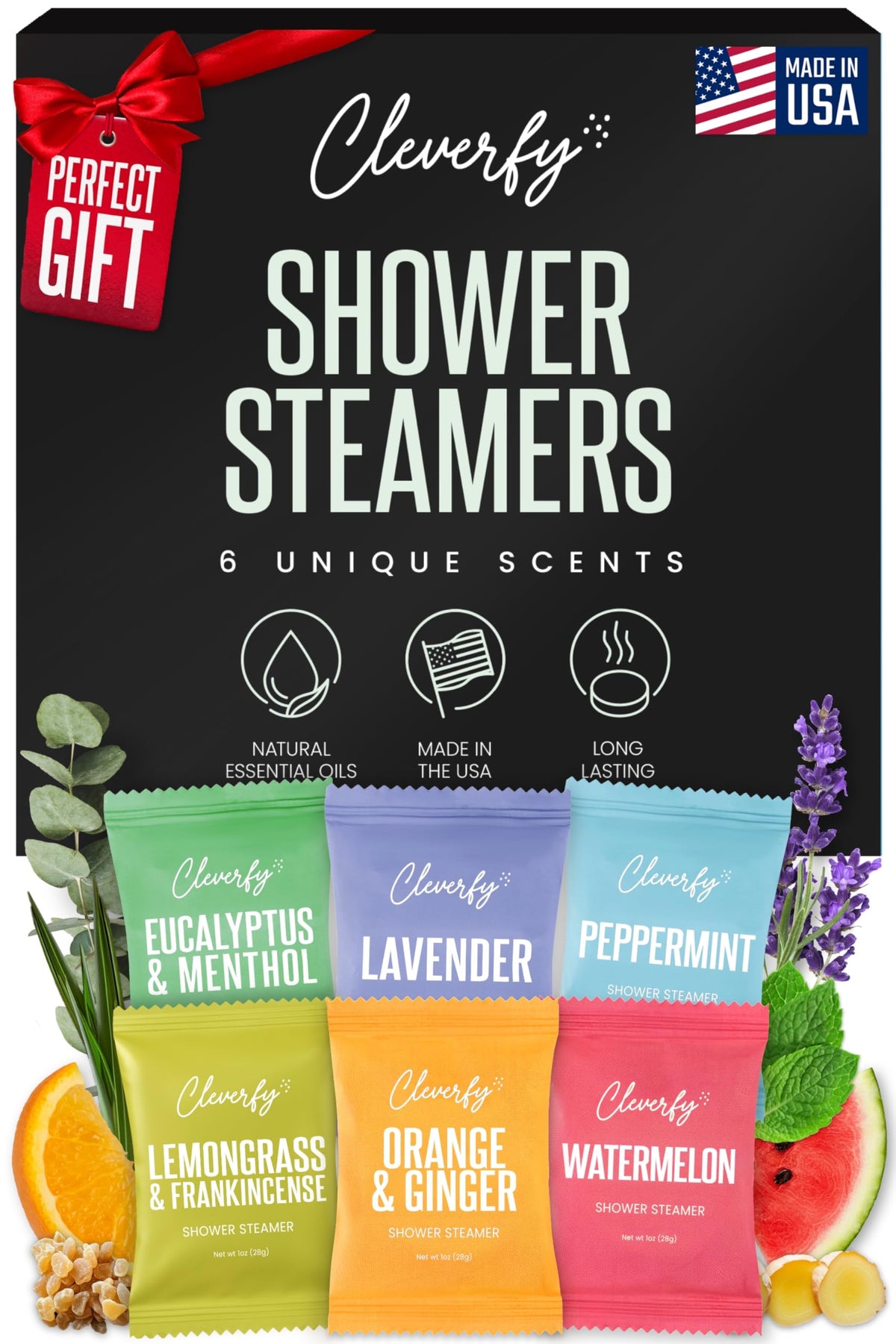 CLEVERFY Shower Steamers Aromatherapy Gift Set packaging front view