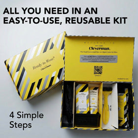 CLEVERMAN hair dye kit displayed on a bathroom counter