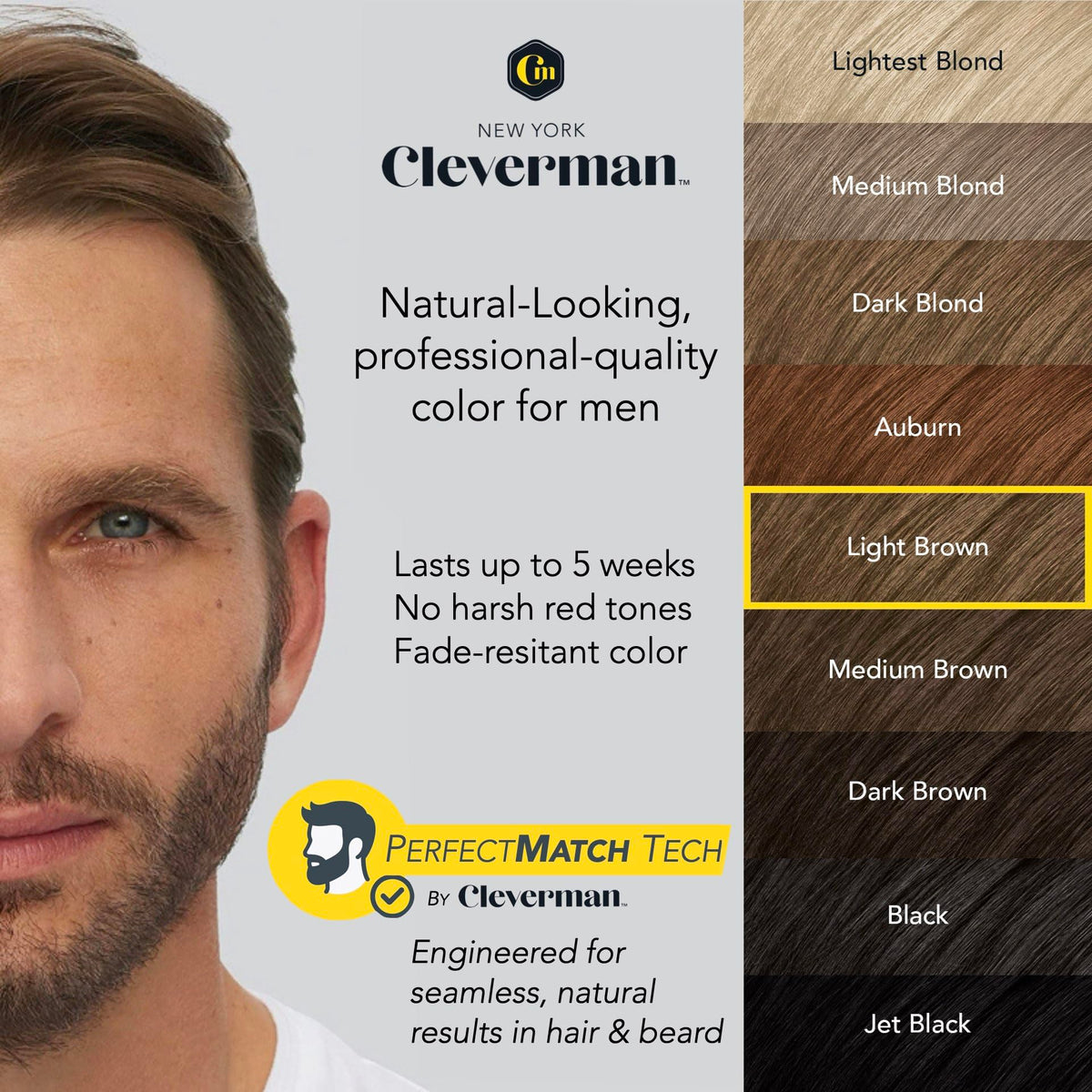 CLEVERMAN Light Brown hair dye on a model's beard