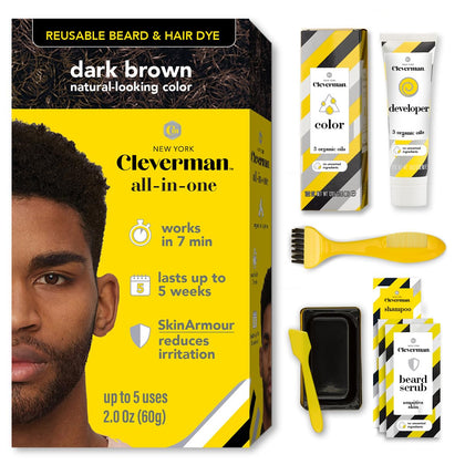 CLEVERMAN Reusable Hair & Beard Dye Dark Brown 3.1 front view