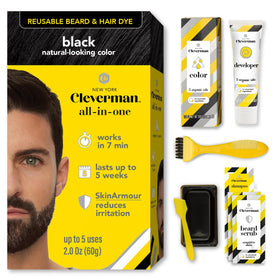 CLEVERMAN Reusable Hair & Beard Dye for Men, Black 1.0 front view