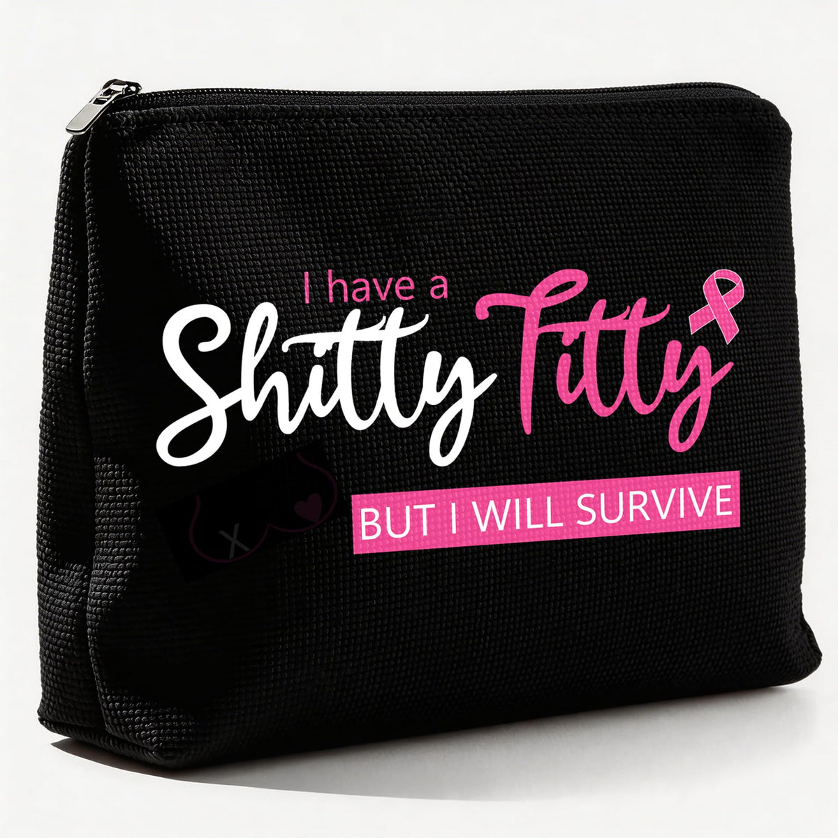 CLHHM Pink Ribbon Makeup Bag front view with charming design