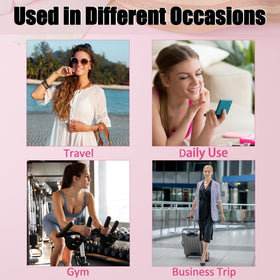 CLHHM Pink Ribbon Makeup Bag on a travel setting