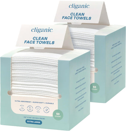 Cliganic Clean Face Towels XL front view of packaging